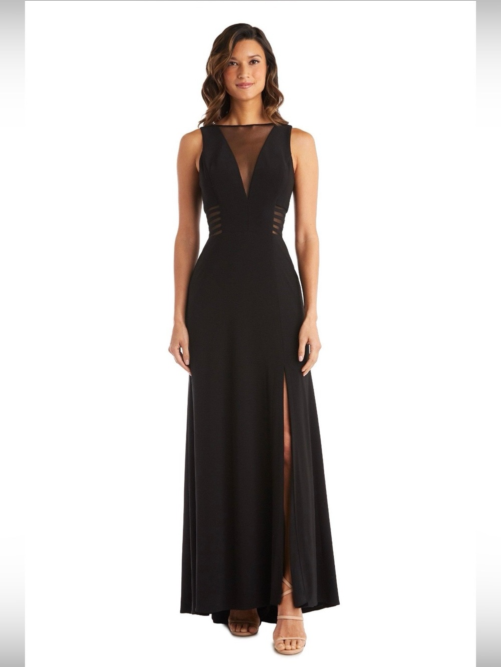 Elegant Black Illusion Panel Evening Gown